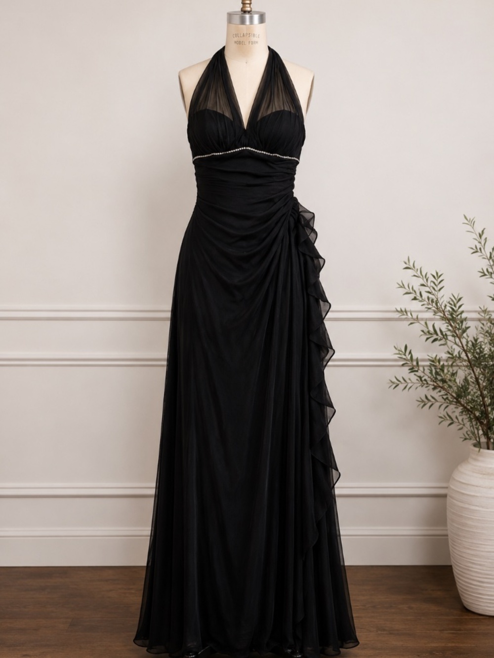 Vintage Blondie Nites Prom Dress Maxi Gown 9 Black Y2K Romantic Goth Halter Glam